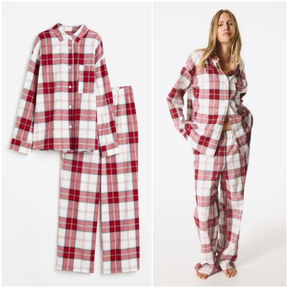 Red Plaid Pajama Shirt and Pants Set - Picture 1 of 5